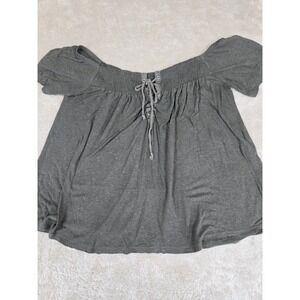 American Eagle Outfitters Off The Shoulder Smocked Lace Up‎ Top Gray S/P/CH